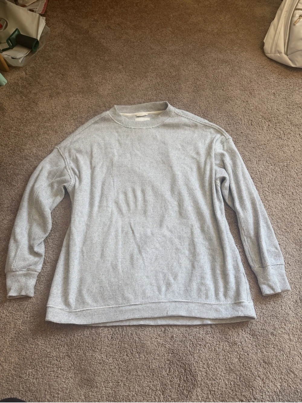 Women’s Light Gray Waffle-Knit Crewneck Sweater